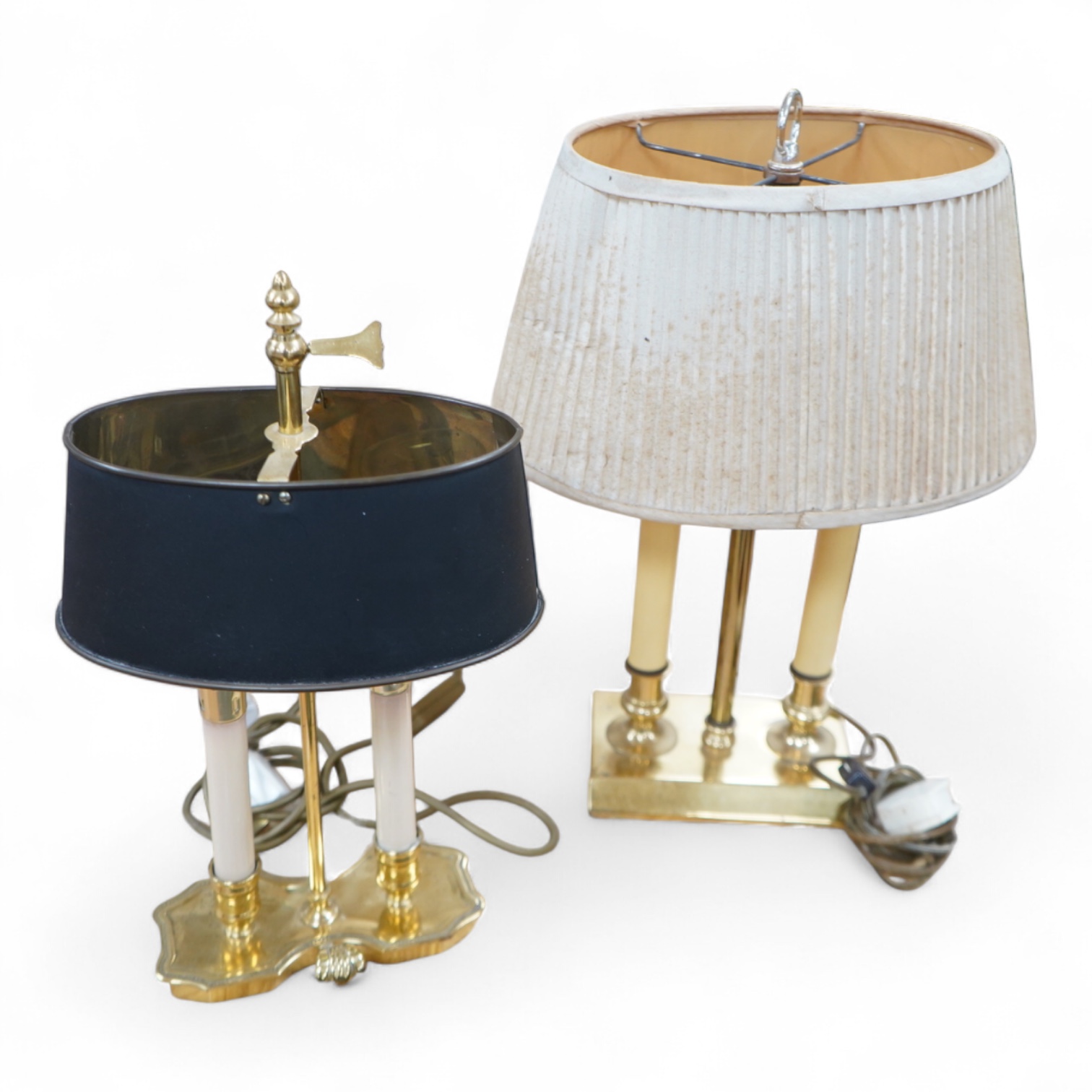 Two early 20th century French brass desk lamps, tallest 45cm
